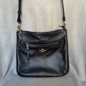 Coach Mae Black Pebbled Leather Large Crossbody File Bag